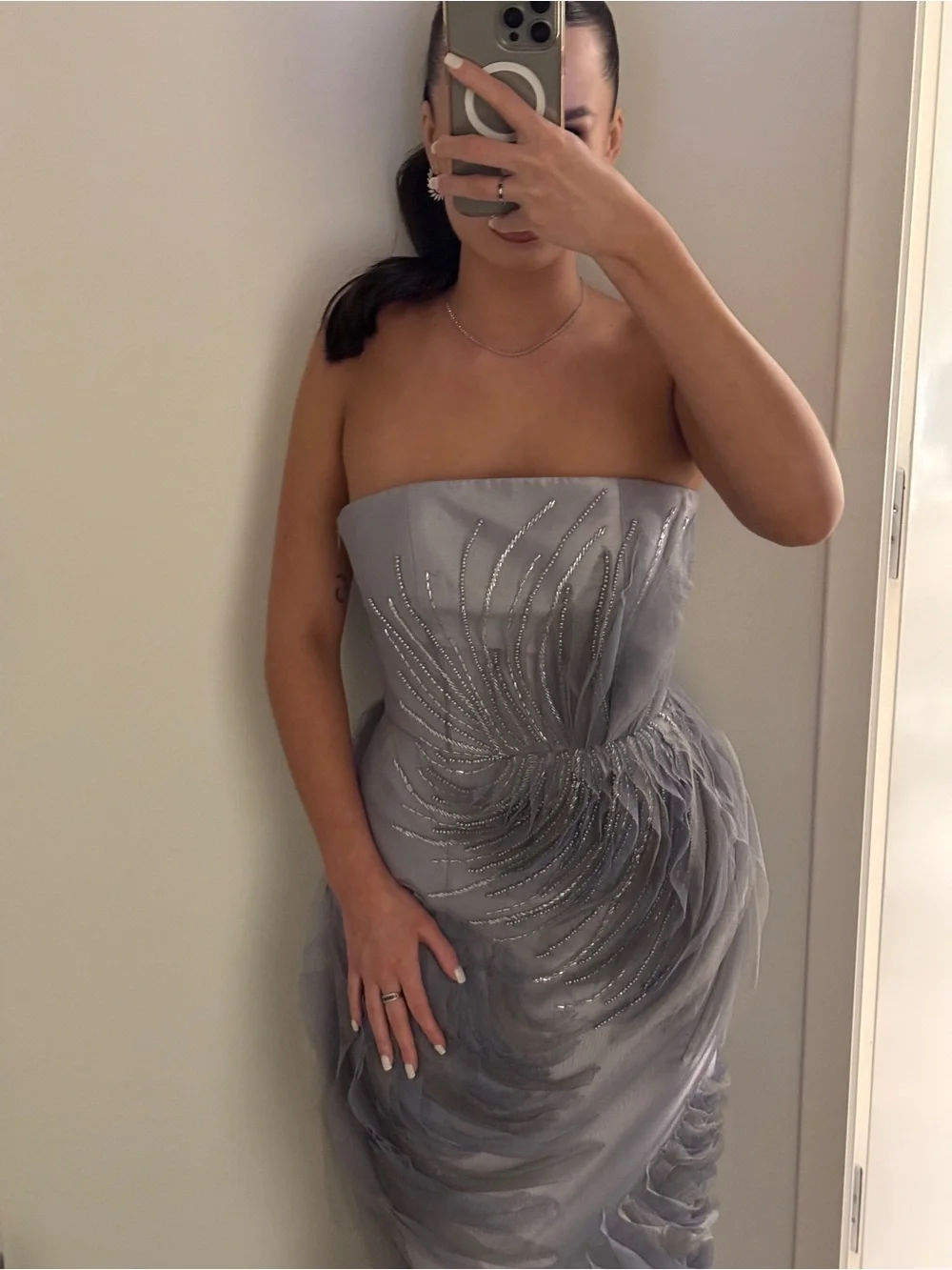 Strapless Silver Evening Gown - Picture 6 of 6
